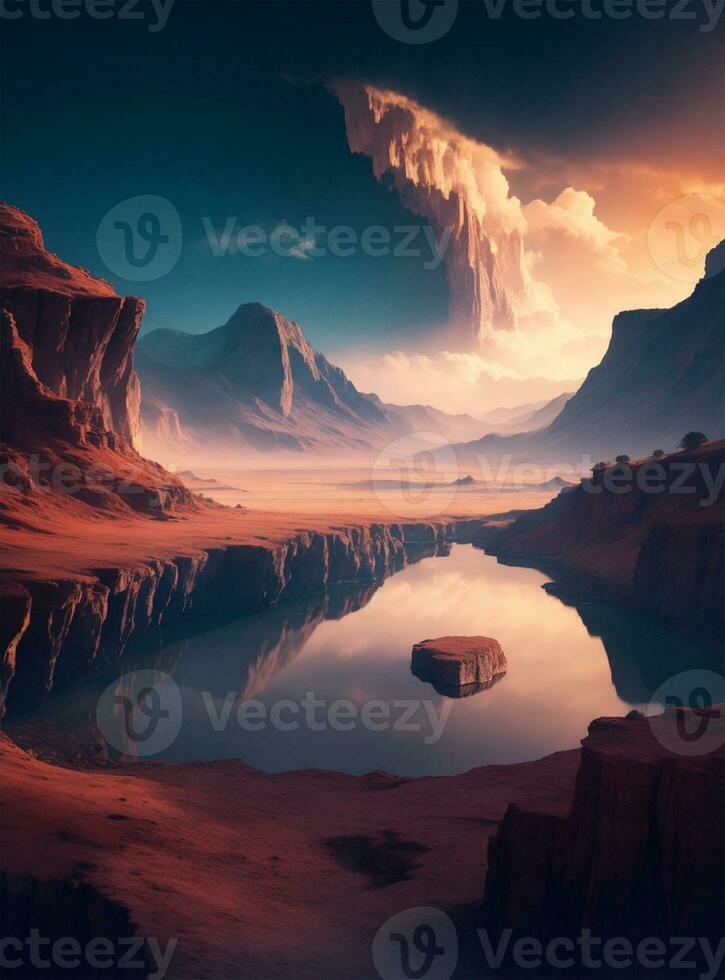 AI generated Super sunset view in the river realistic photo