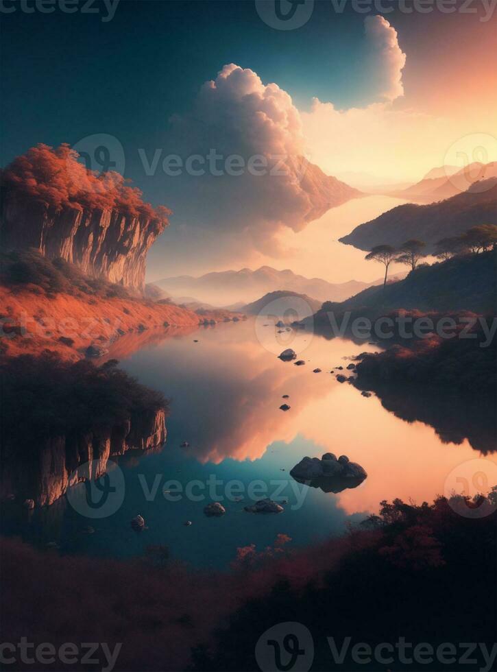 AI generated Super sunset view in the river realistic photo