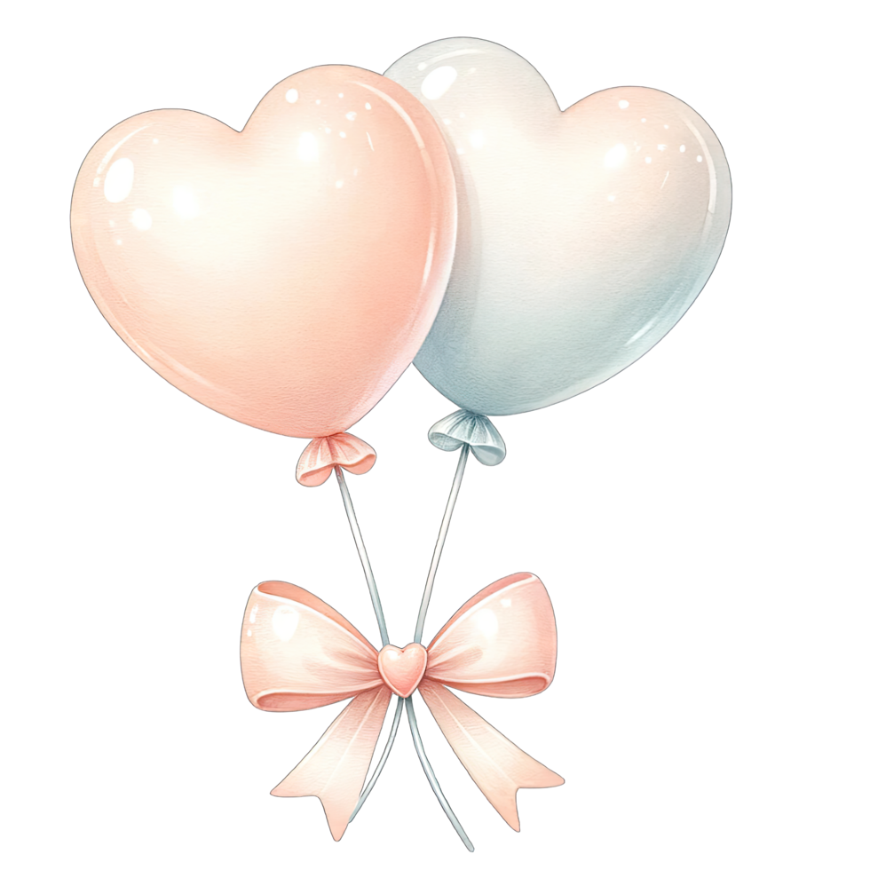 AI generated Watercolor heart shaped pastel balloons tied with bow png