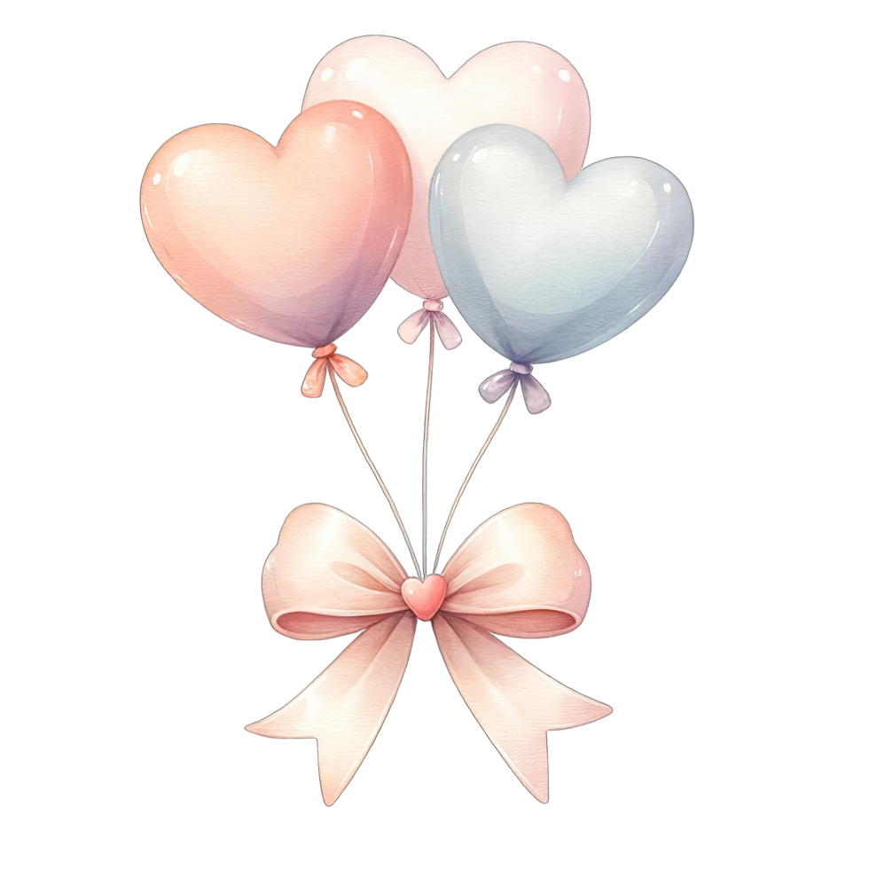 ai generiert Aquarell Herz geformt Pastell- Luftballons gebunden mit Bogen png