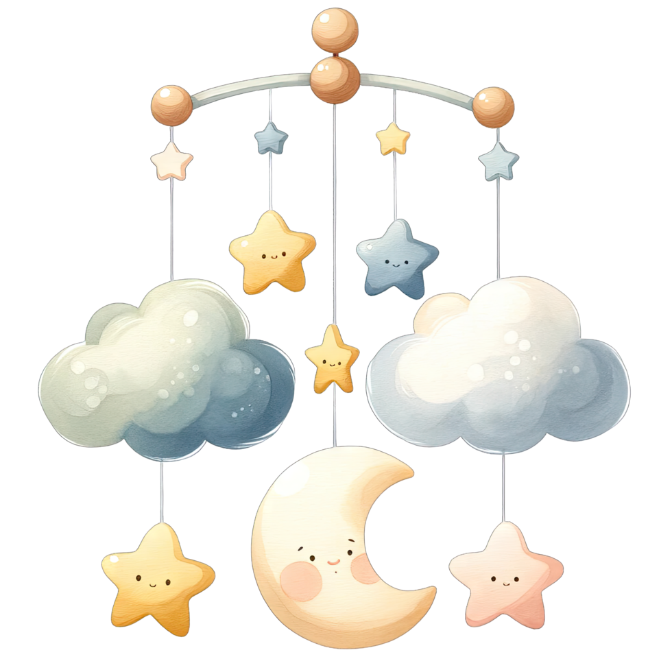 AI generated Watercolor baby Mobiles Nursery style in pastel colors png