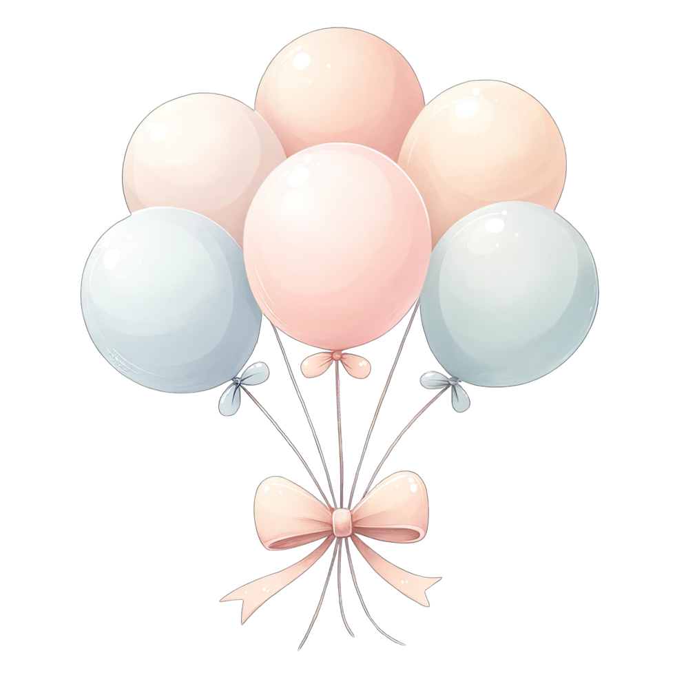 ai genererad vattenfärg pastell ballonger bunden med rosett png