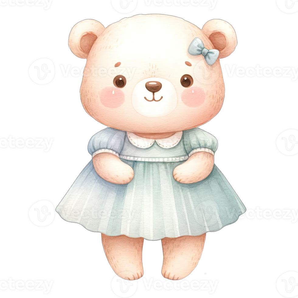 AI generated Watercolor Bear wears cute pastel dress for a Valentine's Day date png