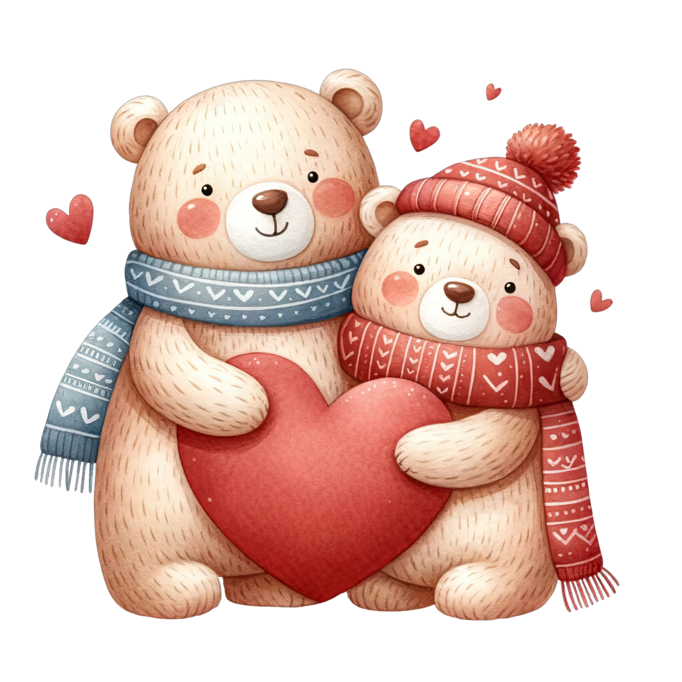 AI generated Valentines Day couple teddy bear hug red heart png