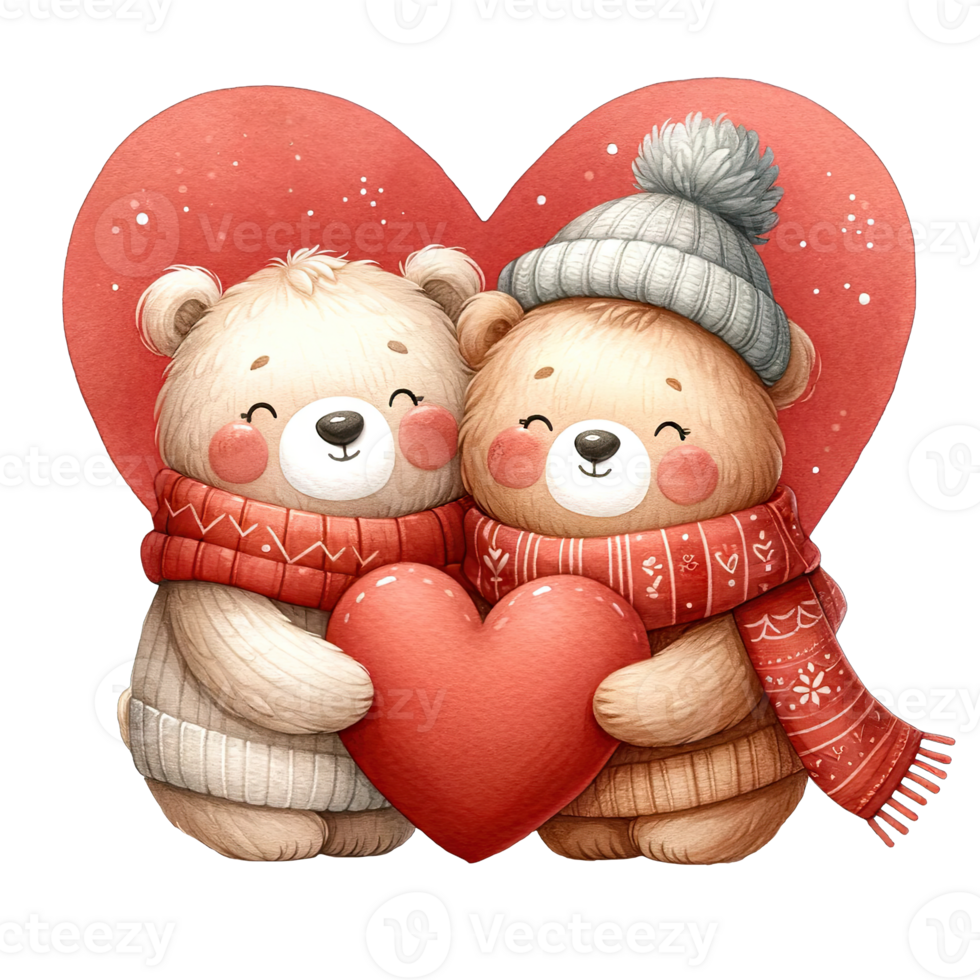 AI generated Valentines Day couple teddy bear hug red heart png