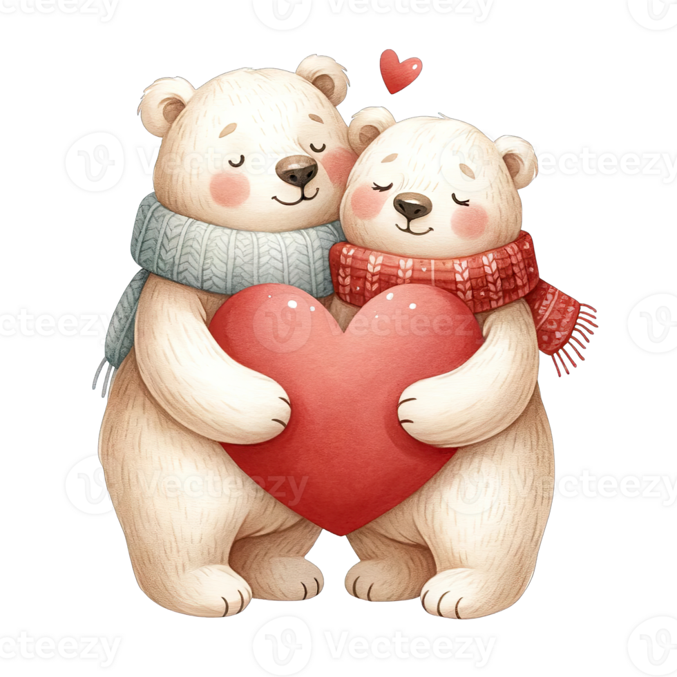 AI generated Valentines Day couple teddy bear hug red heart png