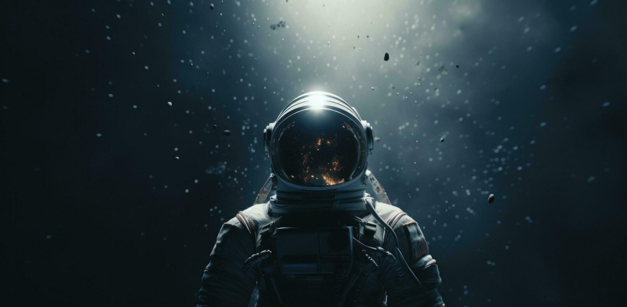 AI generated an astronaut is shown in his spacesuit with space on the background photo