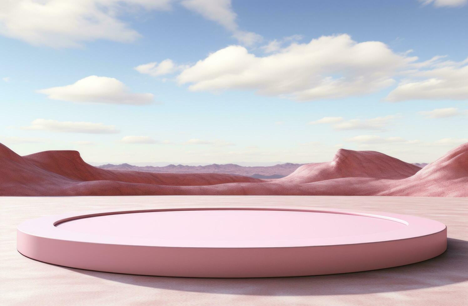 AI generated an empty stage over a pink desert photo