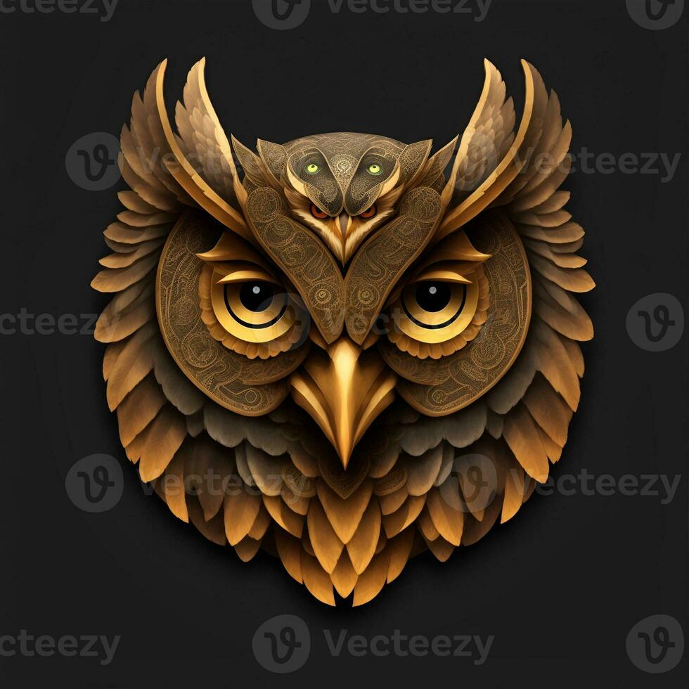 AI generated Owls quetzalcoatl head, symmetrical, flat icon design, AI generated photo