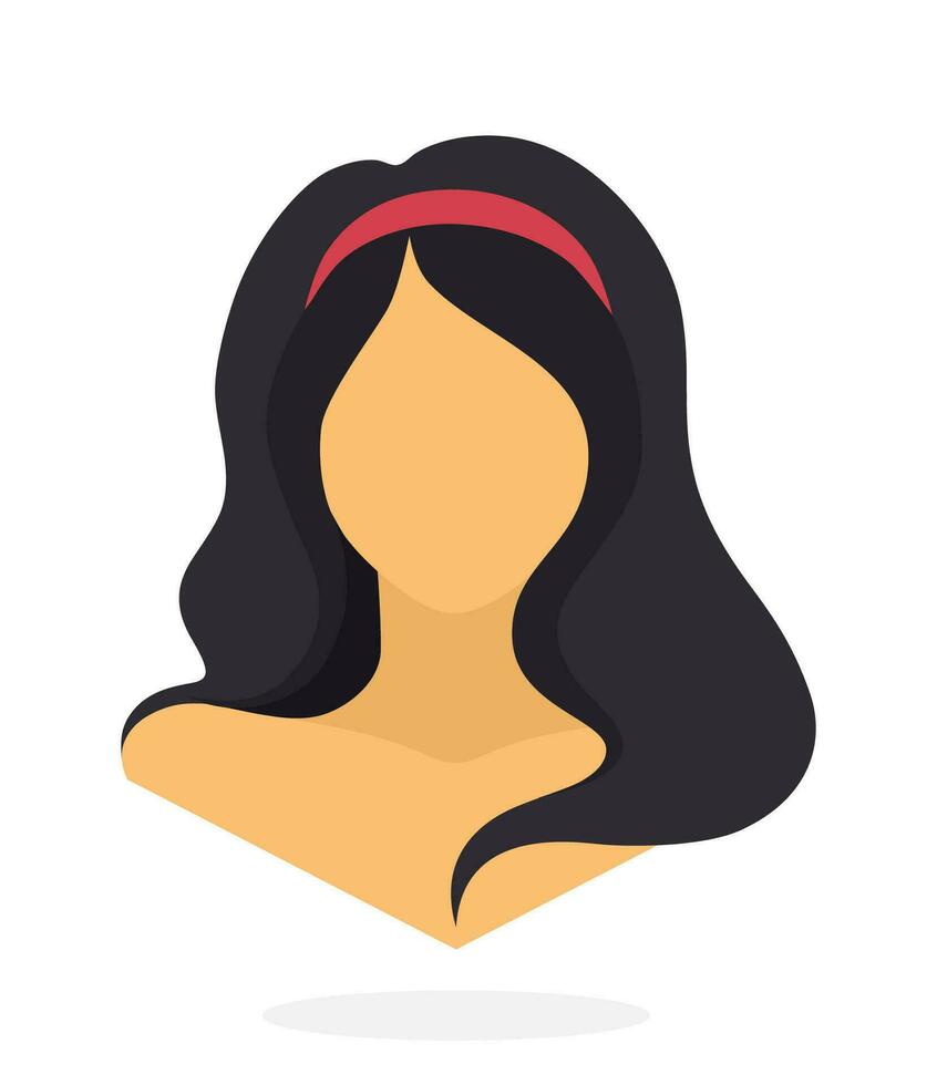 Flat style avatar of Asian women with long black hair. Vector Illustration. Design element isolated on white background