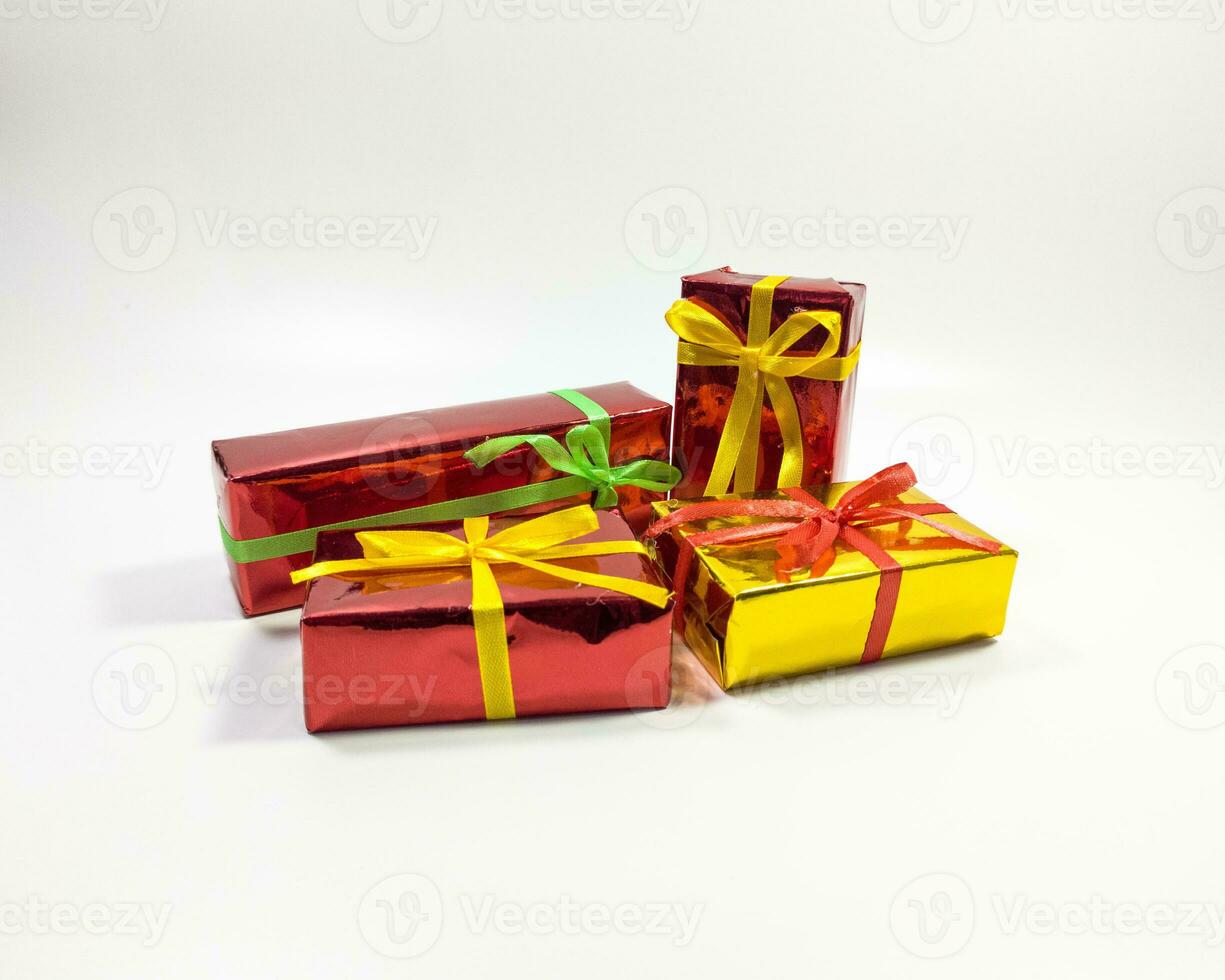 Birthday sparkling gift box isolated white background photo