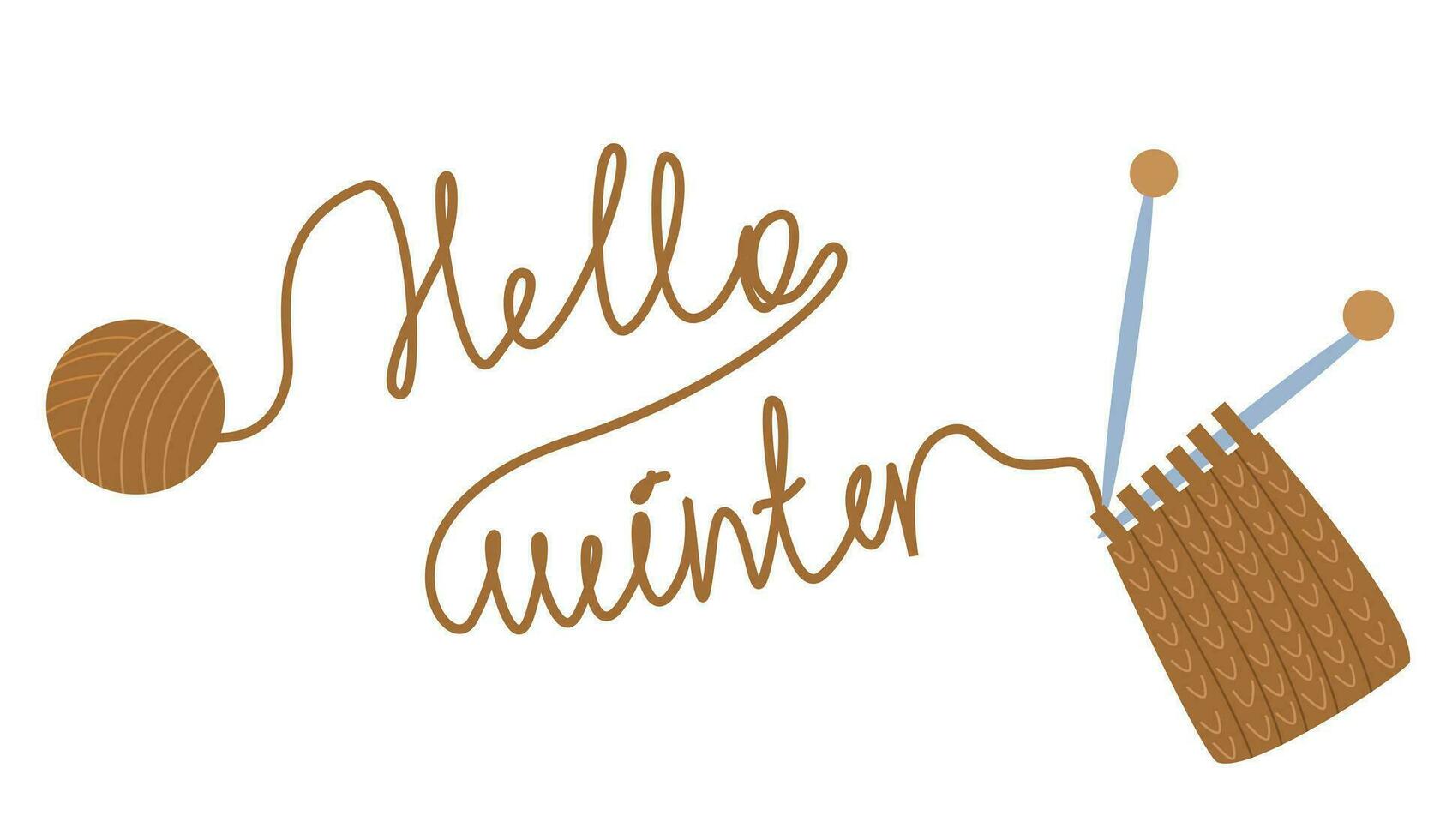inscription lettering inscription hello winter folded from orange knitting threads vector