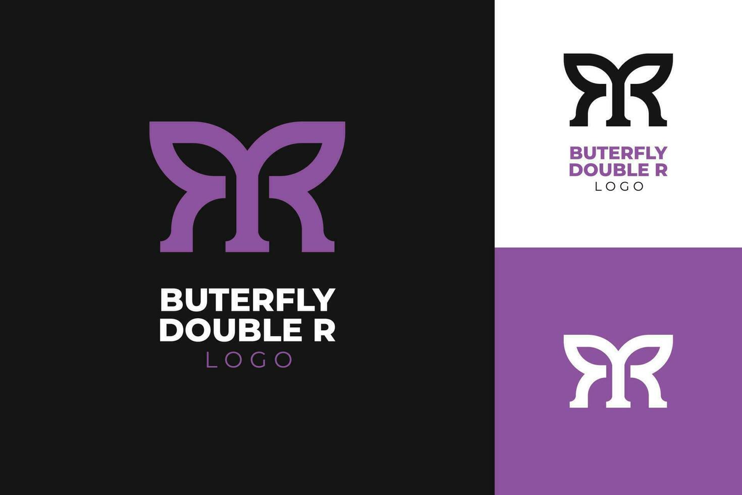 Logo Combination of Double Letter R with Butterfly Purple Cute Logo Modern and Simple Design for Business vector