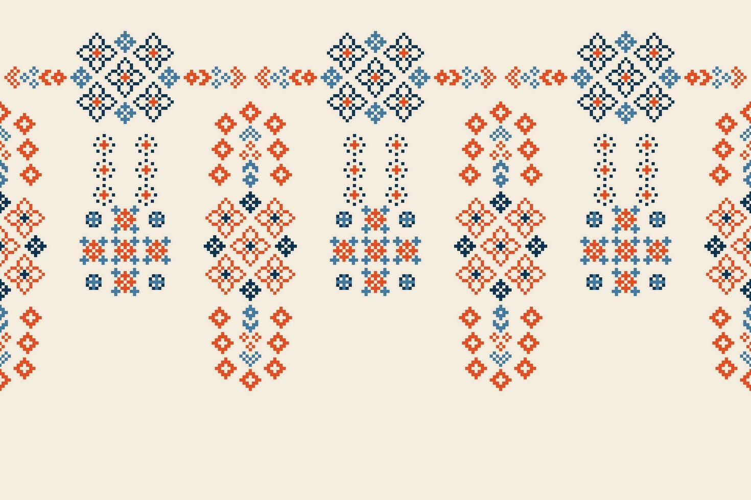 Ethnic geometric fabric pattern Cross Stitch.Ikat embroidery Ethnic oriental Pixel pattern brown cream background. Abstract,vector,illustration. Texture,clothing,frame,motifs,silk wallpaper. vector