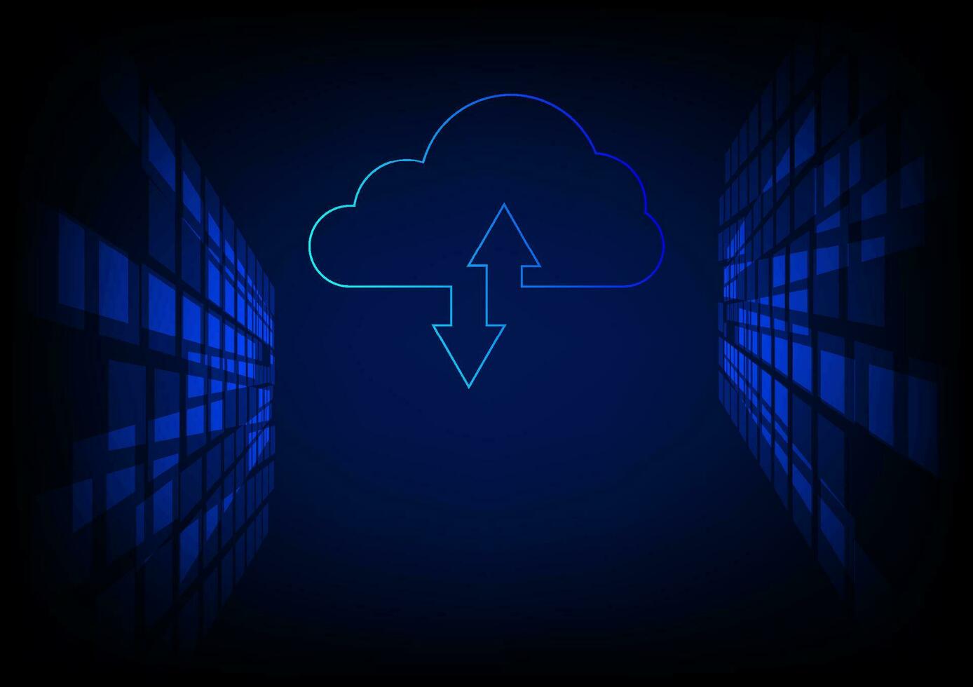 Cloud data storage concept. Cloud computing  on blue technology background. vector