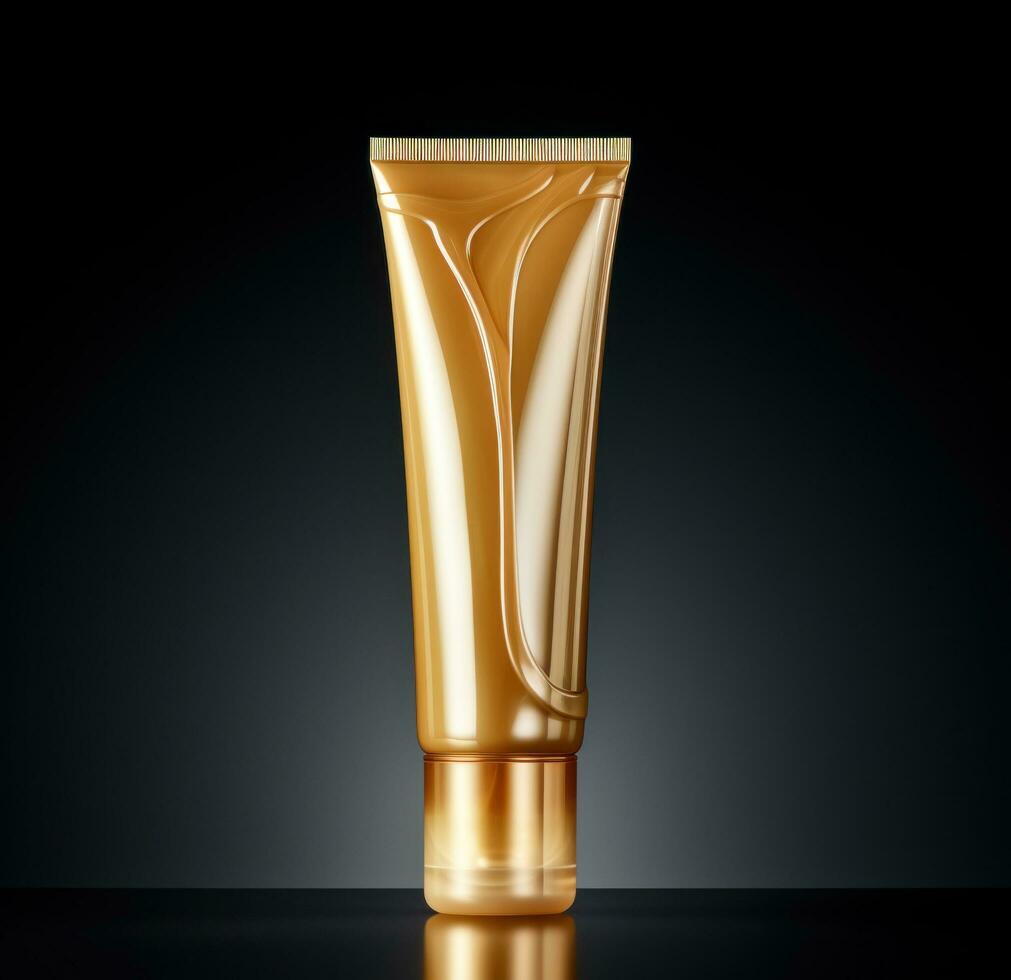 AI generated golden tube lotion with cap on white transparent background, photo