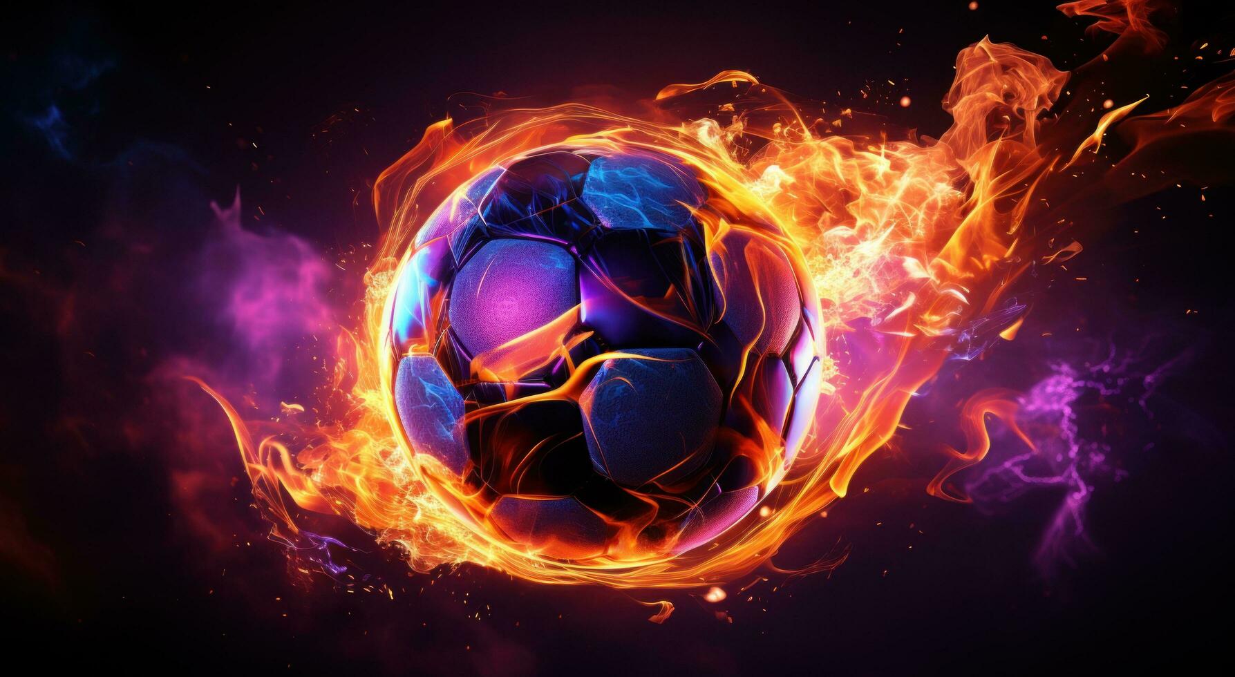 AI generated gif image of soccer ball with fire behind it photo