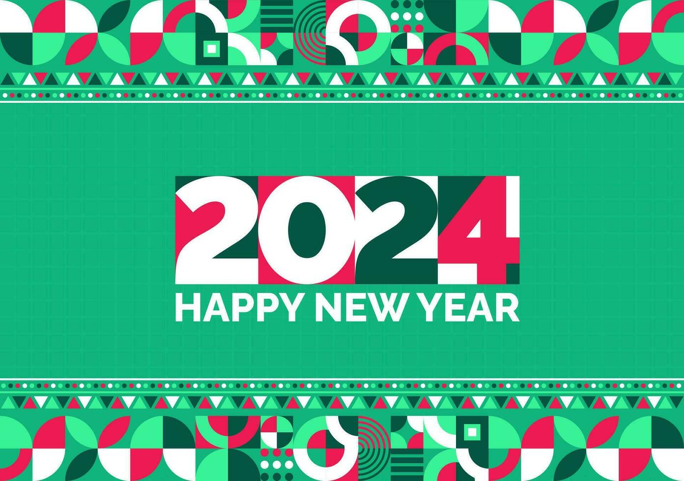 2024 Happy New Year colorful Text logo typography with geometric shape pattern background design template. greetings with 2024 numbers in the form of colored stained glass. Art design template 2024. vector