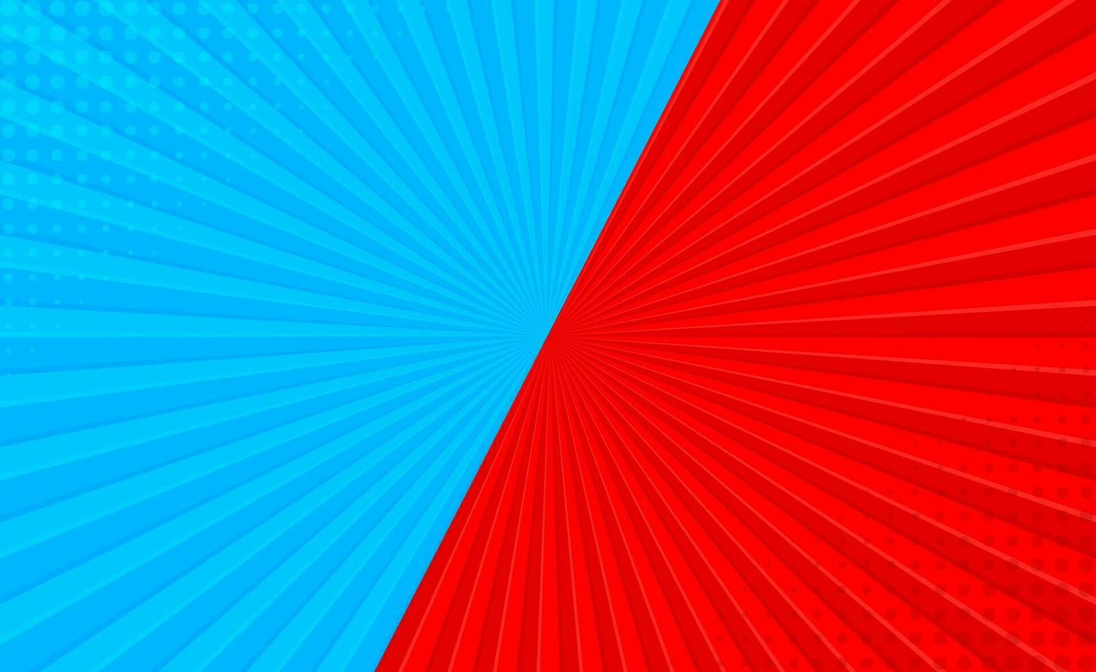 Sun light rays sun pop art Retro vintage style background with blue and red color. Comic book pop art strip radial backdrop halftone Abstract summer sunny Vintage radial versus background. vector