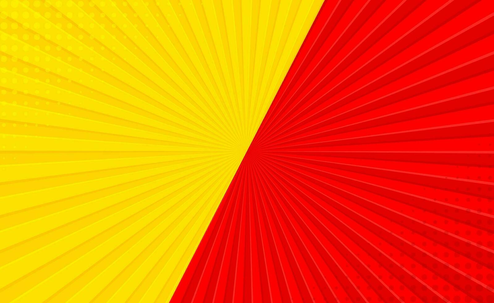 Dom ligero rayos Dom popular Arte retro Clásico estilo antecedentes con rojo y amarillo color. cómic libro popular Arte tira radial fondo trama de semitonos resumen verano soleado Clásico radial versus antecedentes. vector