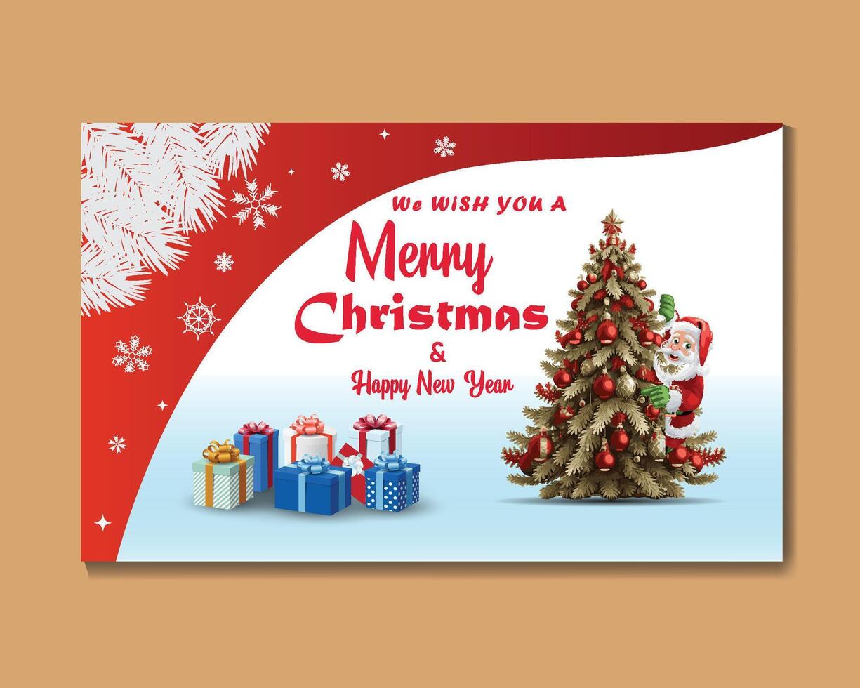 Simple vector Happy new year and card with Christmas tree and santa clause