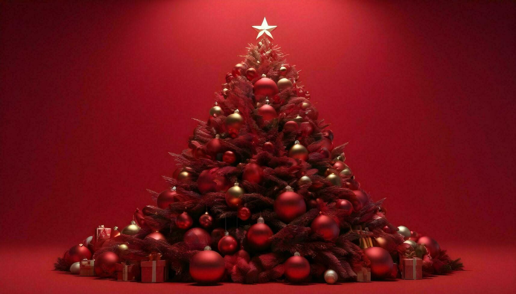 AI generated merry christmas tree  red background wallpaper photo