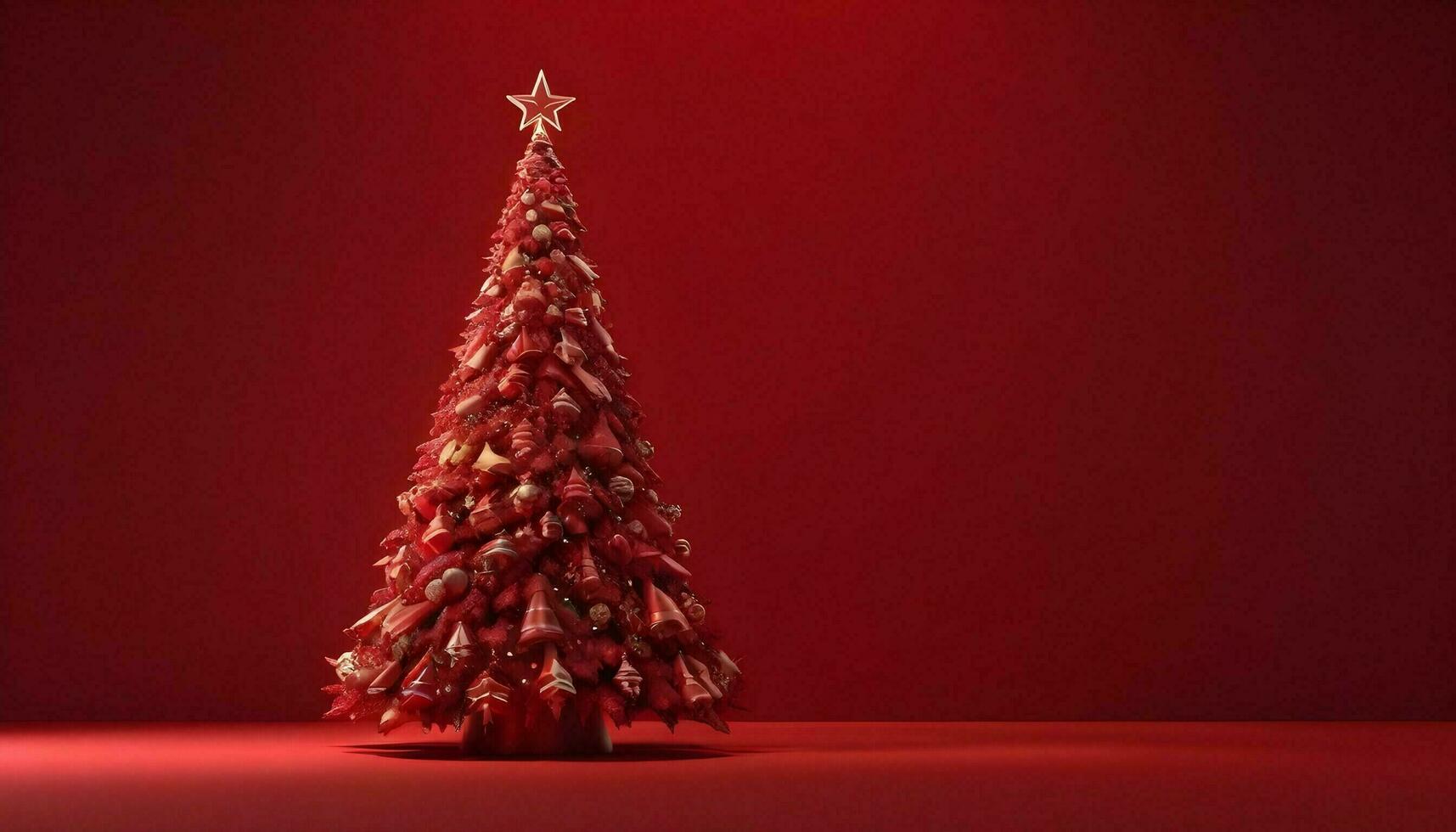 AI generated merry christmas tree  red background wallpaper photo