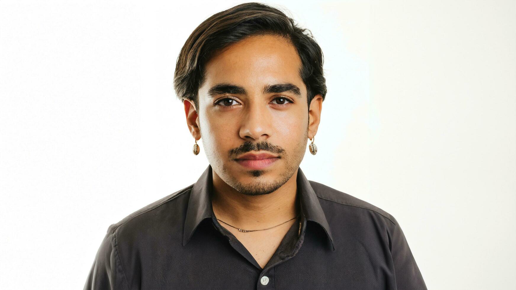 AI generated Confident young non-binary person, black hairs, black eyes. Isolated on white background. Generative AI used. photo