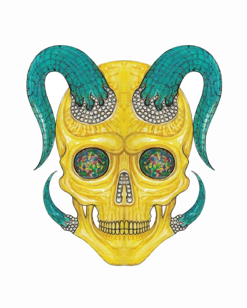 Skeleton drawing set with turquoise diamond black opal and gold jewelry. vector