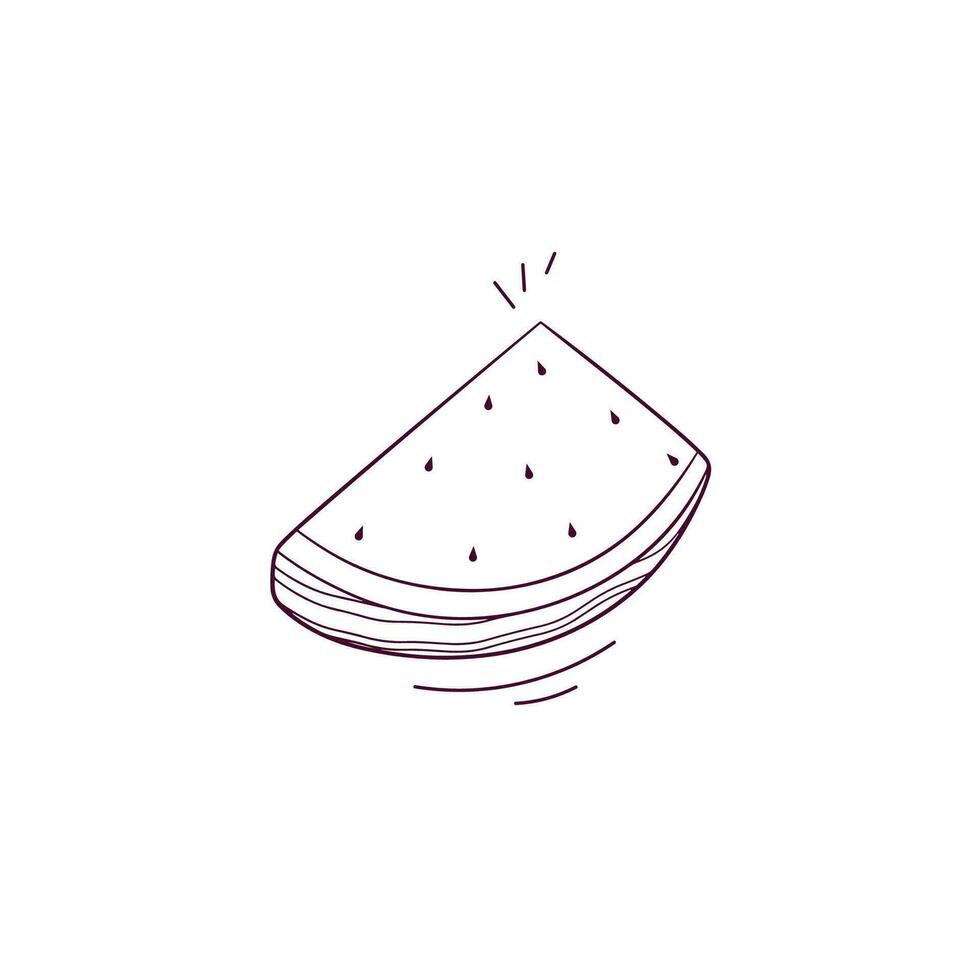 Hand Drawn illustration of sliced watermelon icon. Doodle Vector Sketch Illustration