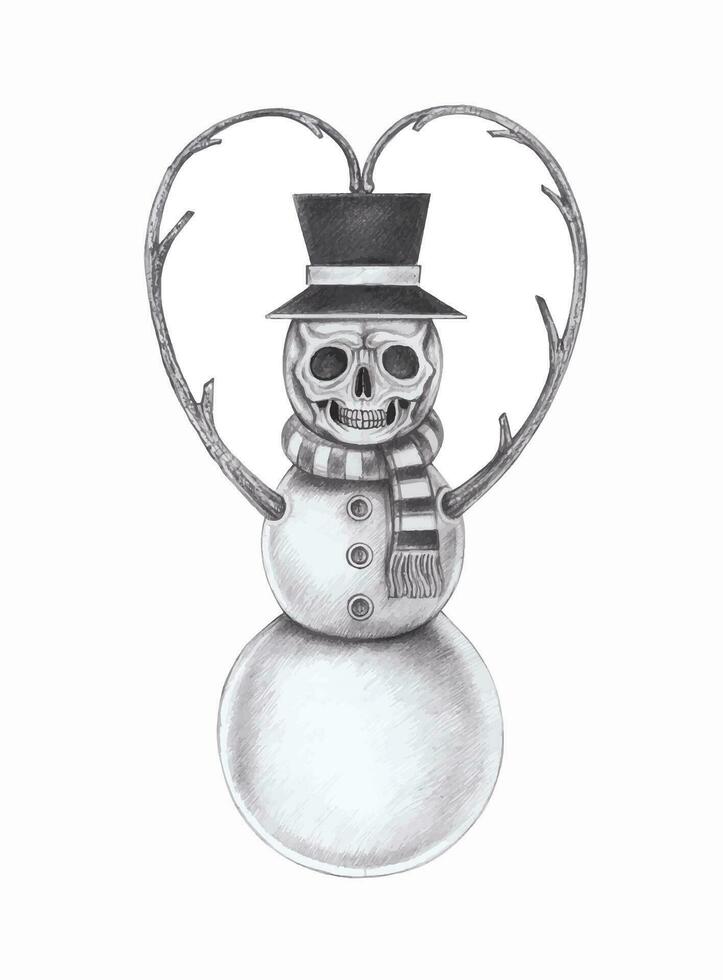 monigote de nieve Navidad esqueleto mano dibujo en papel vector