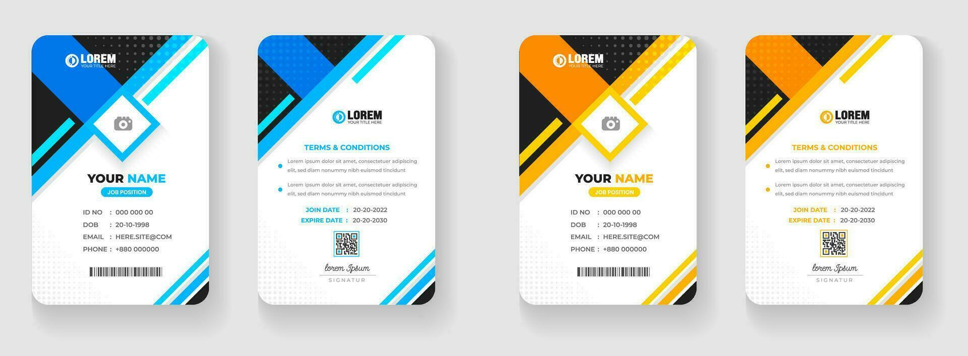 corporate business office id card design set with blue and yellow color. vector