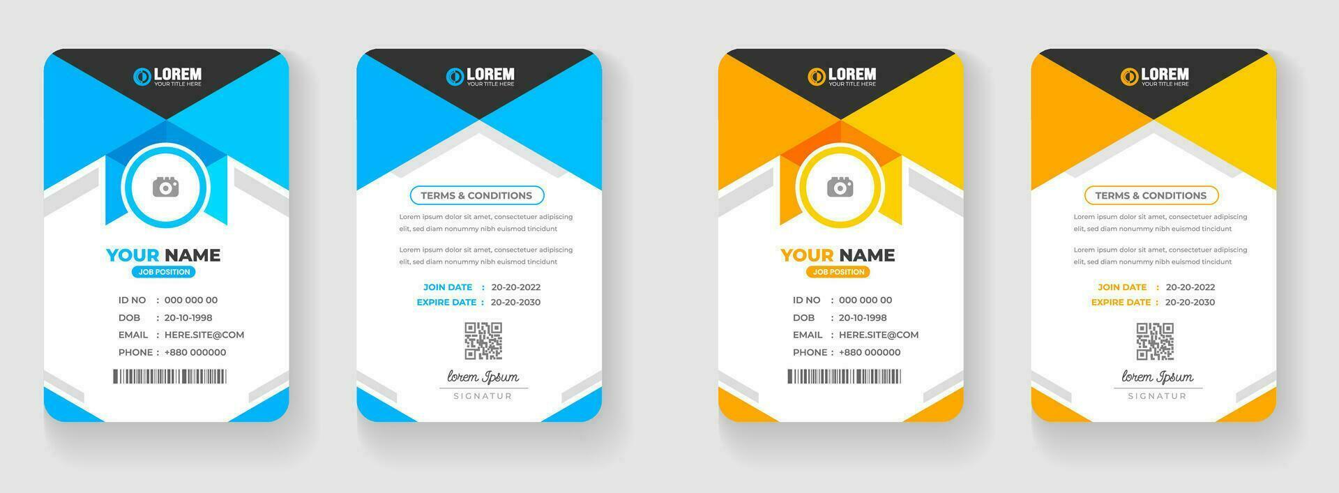 corporate business office id card design set with blue and yellow color. vector