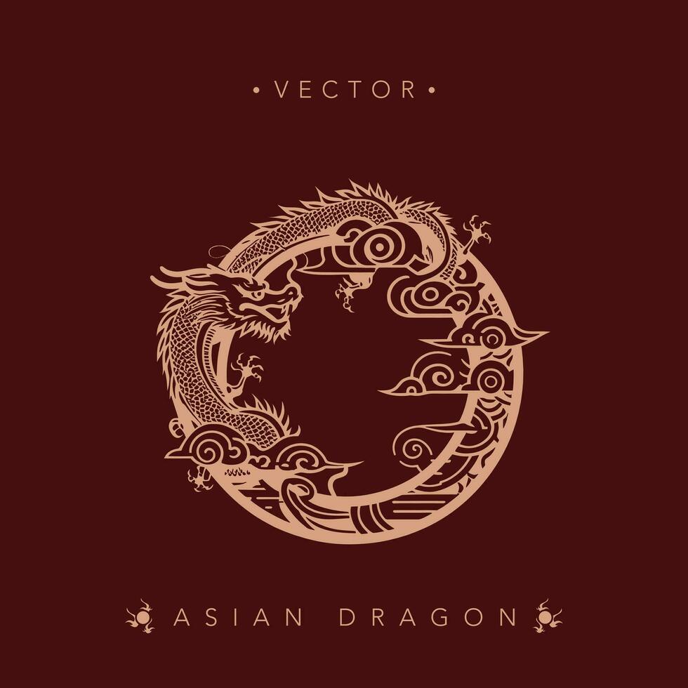 Stylized Asian Dragon Circular Vector Design