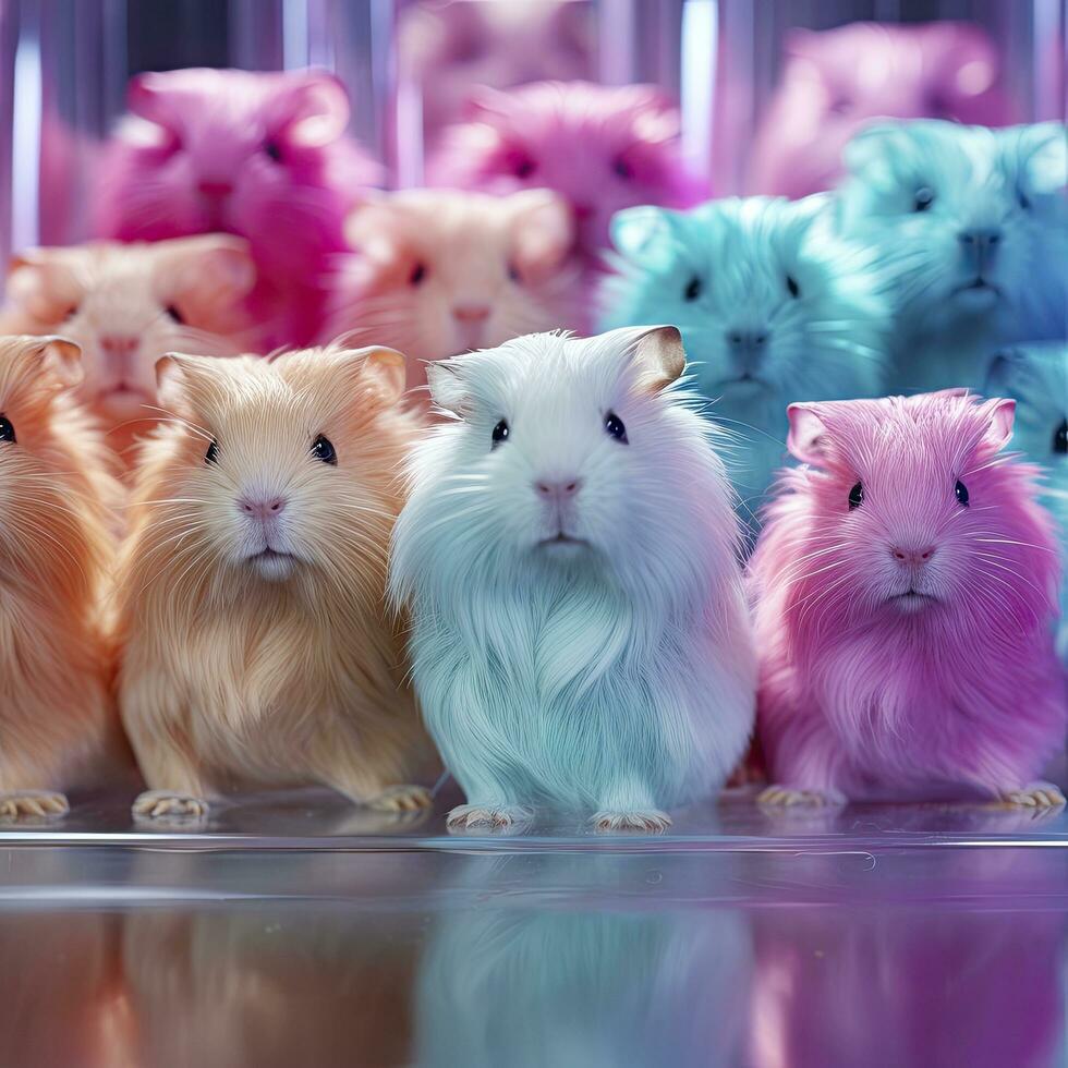AI generated A Colorful Herd of Guinea Pigs in a Variety of Charming Colors photo