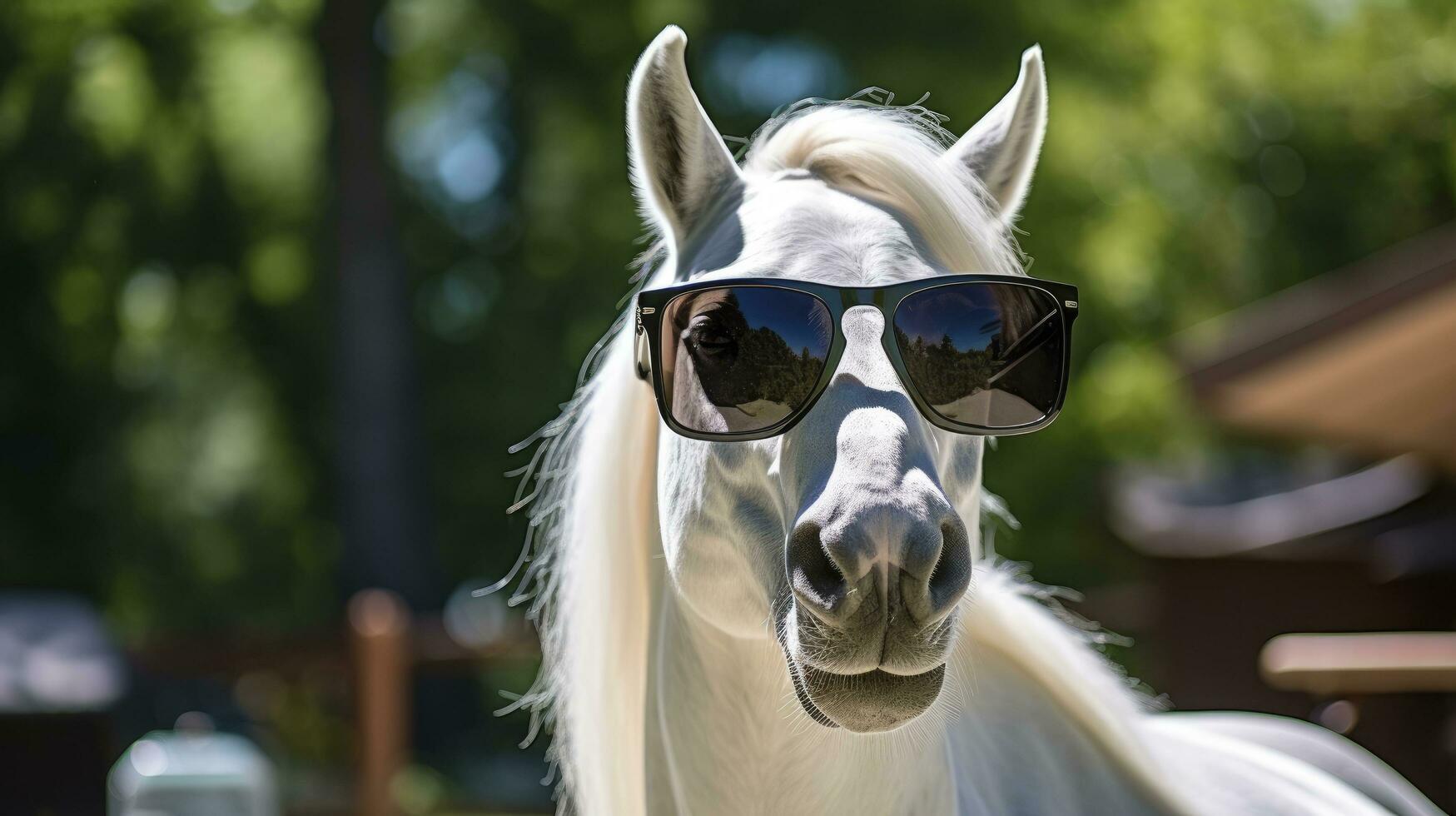 ai generado gracioso caballo en Gafas de sol foto