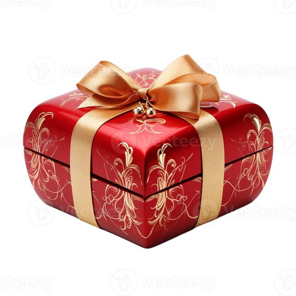 AI generated Red decorated Christmas gift box isolated on a transparent background png