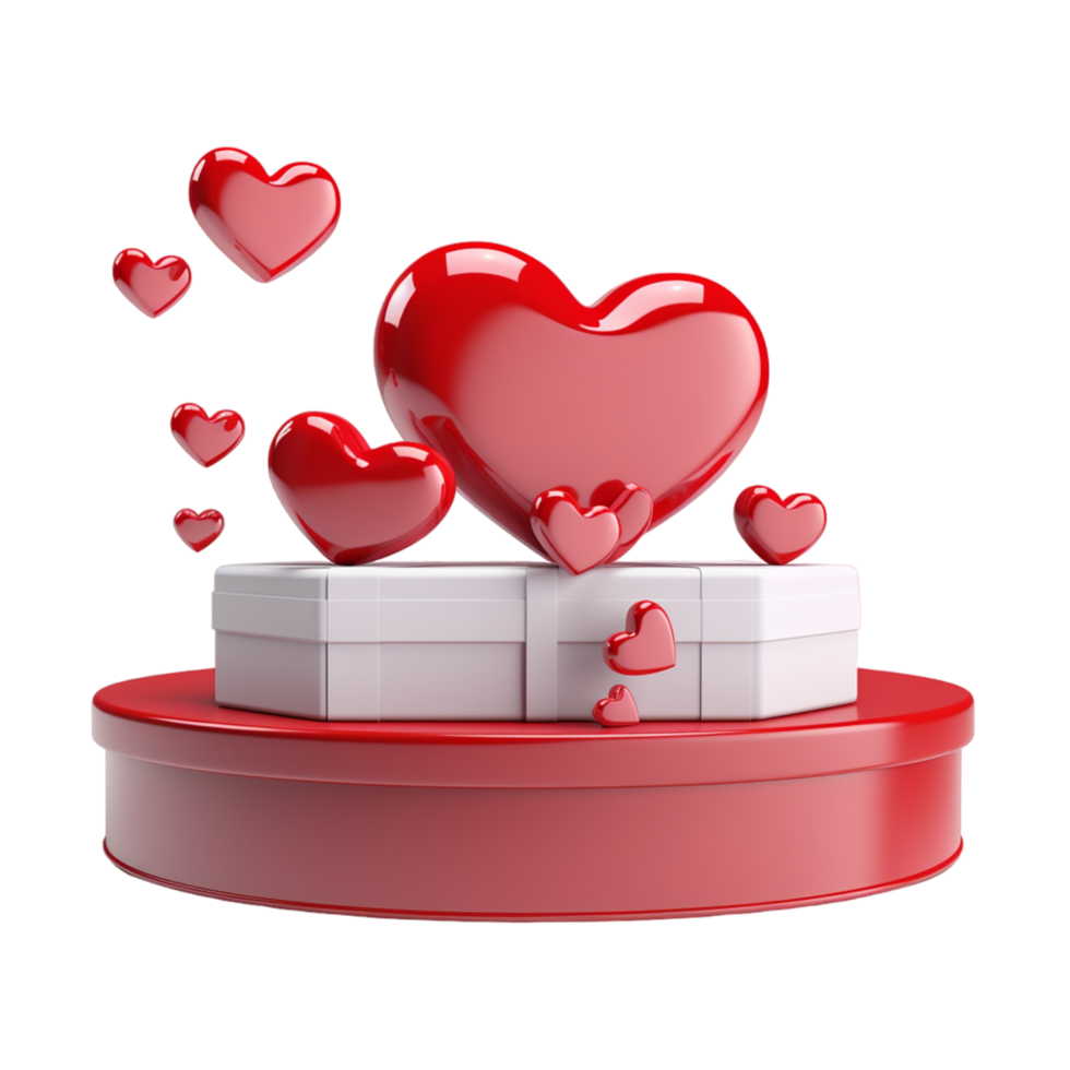 AI generated 3D cylinder pedestal or stand podium with hearts decorations celebration, Valentine day minimal scene for product display presentation on transparent background png