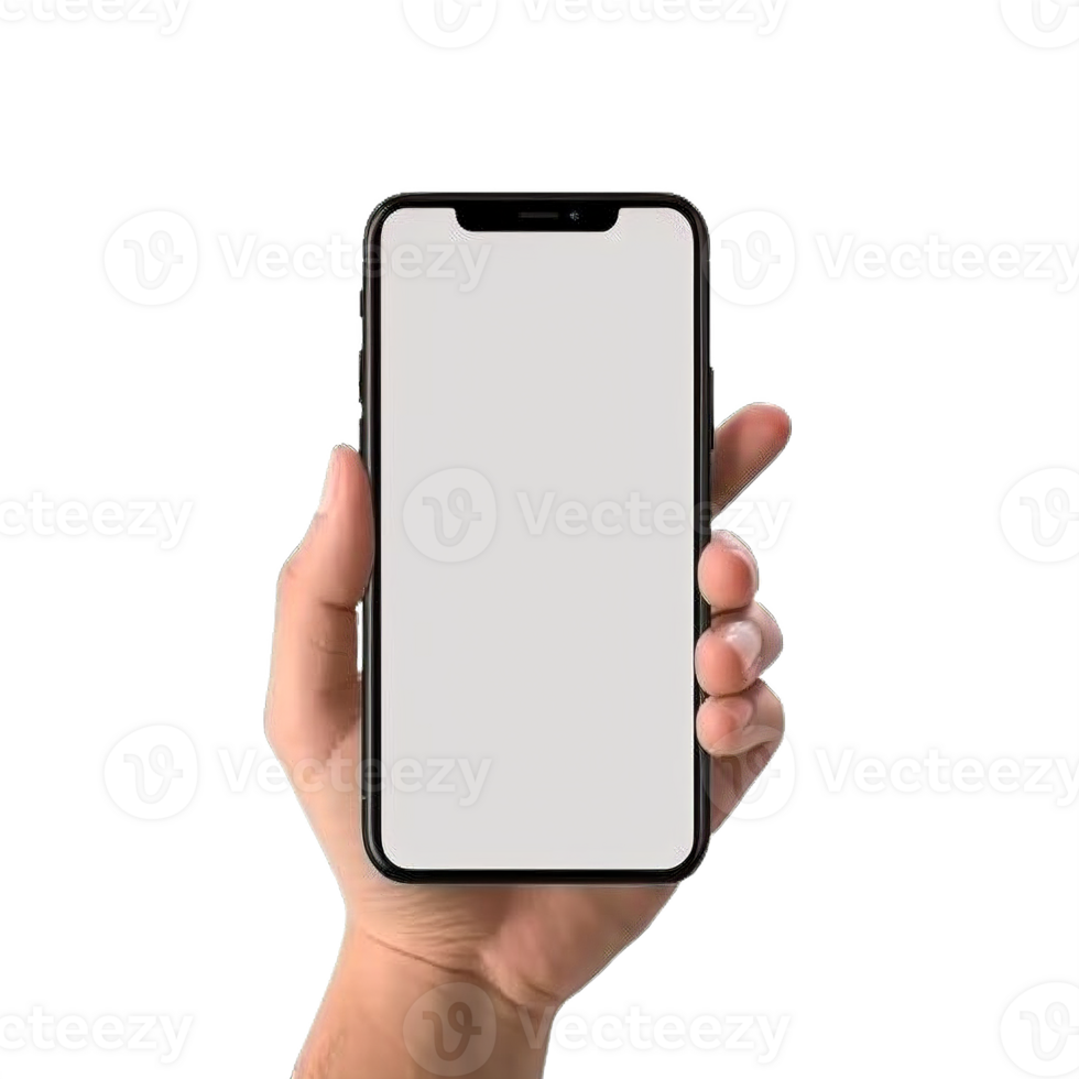 AI generated Human Hand Holding Smartphones with Blank Screens Isolated on transparent Background png