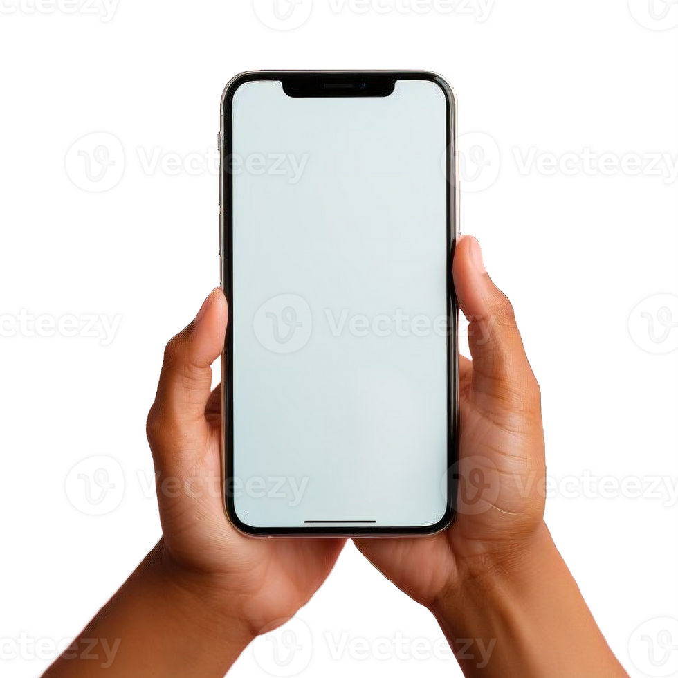 AI generated Human Hand Holding Smartphones with Blank Screens Isolated on transparent Background png