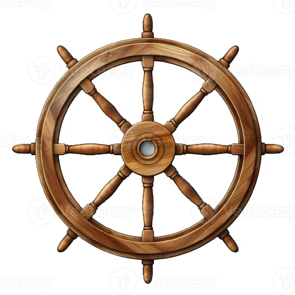 AI generated Set of Vintage Wooden Ship Steering Wheels Isolated on transparent background png