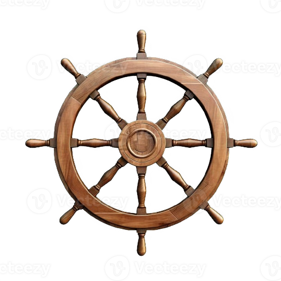 AI generated Set of Vintage Wooden Ship Steering Wheels Isolated on
