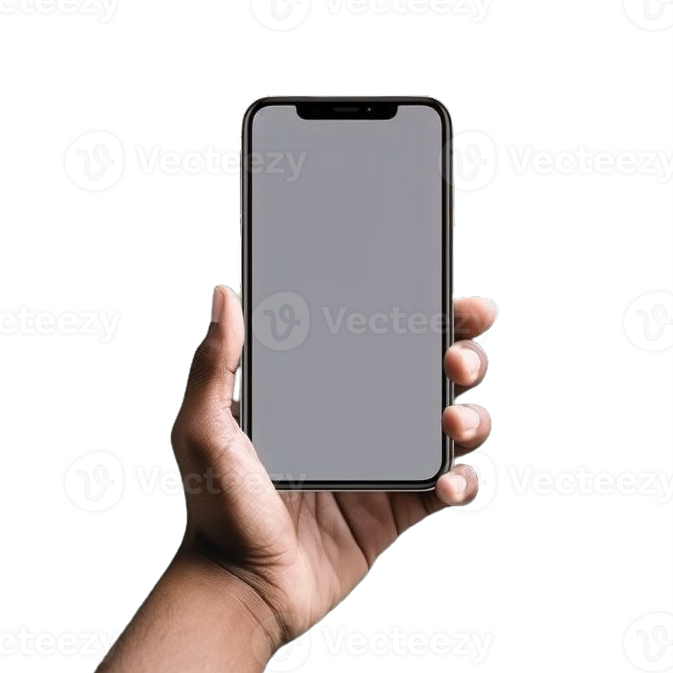 AI generated Human Hand Holding Smartphones with Blank Screens Isolated on transparent Background png