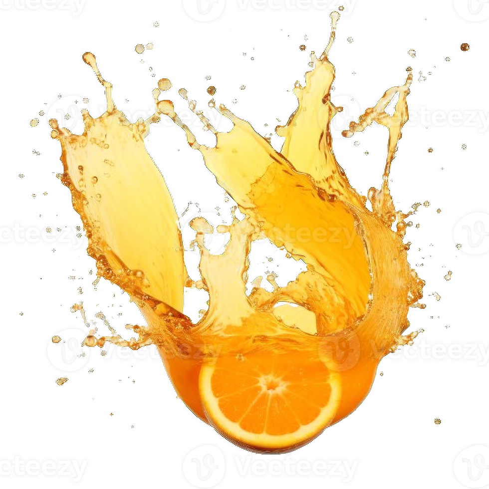 AI generated Vibrant Orange Juice Splash with Fresh Halves on transparent background png