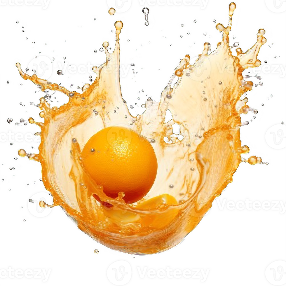 AI generated Vibrant Orange Juice Splash with Fresh Halves on transparent background. ai generative png