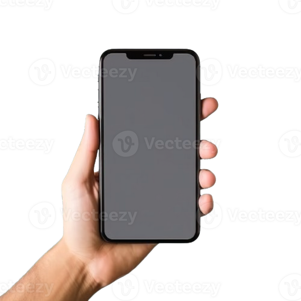 AI generated Human Hand Holding Smartphones with Blank Screens Isolated on transparent Background png