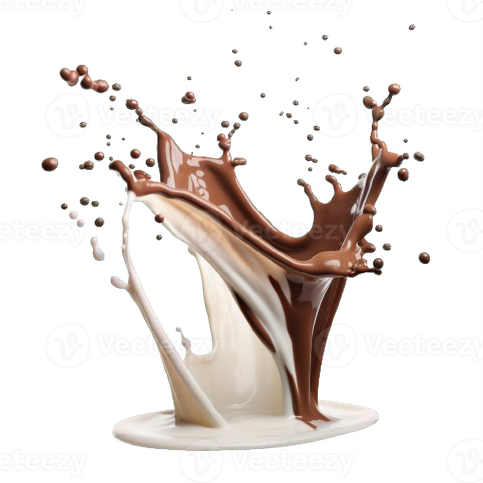 AI generated Dynamic Chocolate and Milk Splashes Isolated on transparent background png