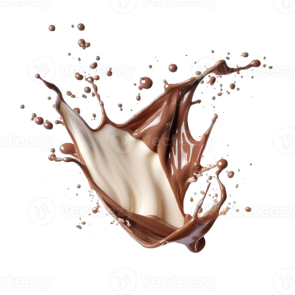 AI generated Dynamic Chocolate and Milk Splashes Isolated on transparent background png