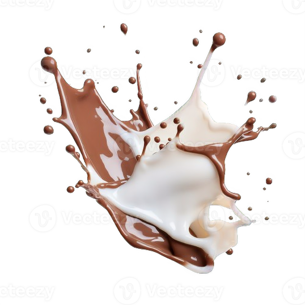 AI generated Dynamic Chocolate and Milk Splashes Isolated on transparent background png