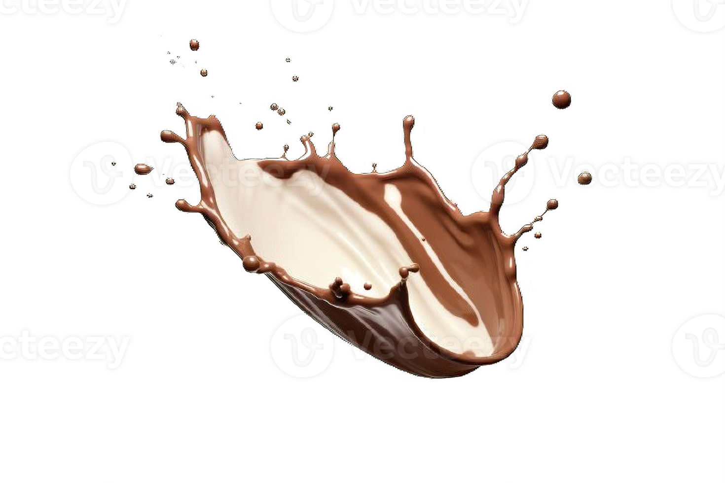AI generated Dynamic Chocolate and Milk Splashes Isolated on transparent background png